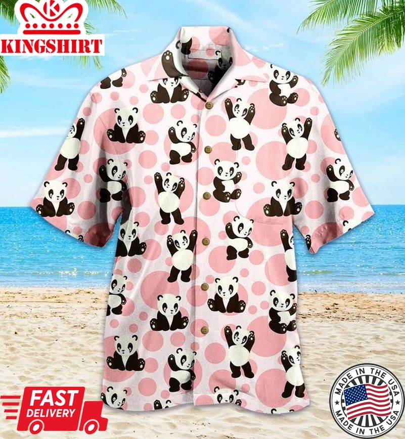 Kawaii Panda Bears Cute Pandas Pink Trendy Hawaiian Shirt 3D, Panda Green Tropical Leaves Trendy Hawaiian Shirt, Panda Lover Trendy Hawaiian Shirt For