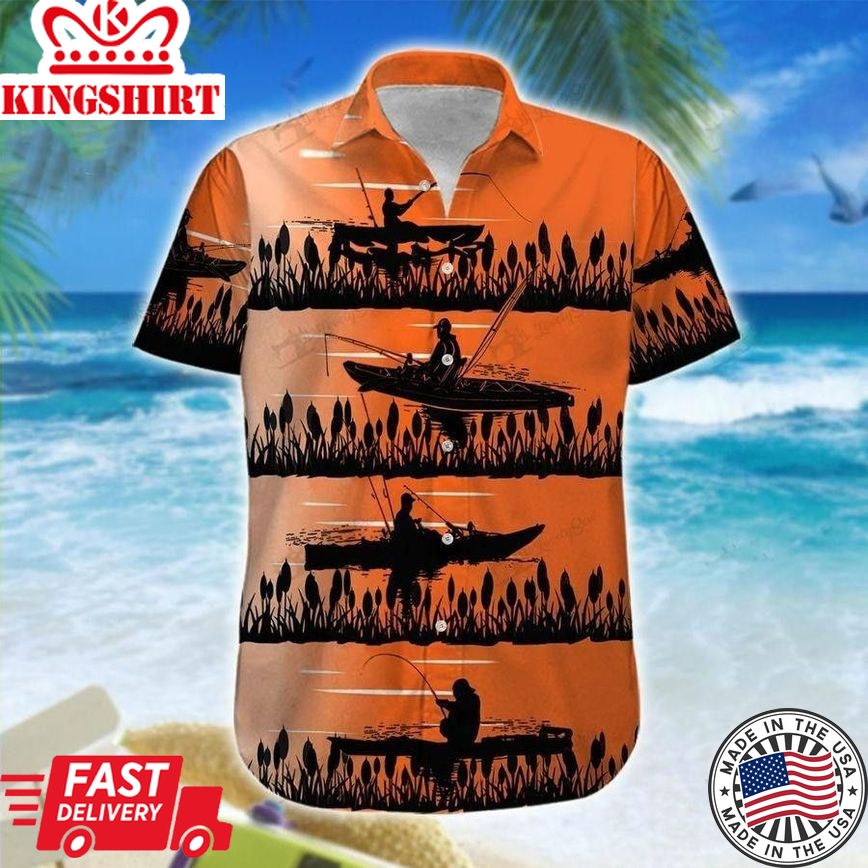 Kayak Fishing Sunset Trendy Hawaiian Shirt