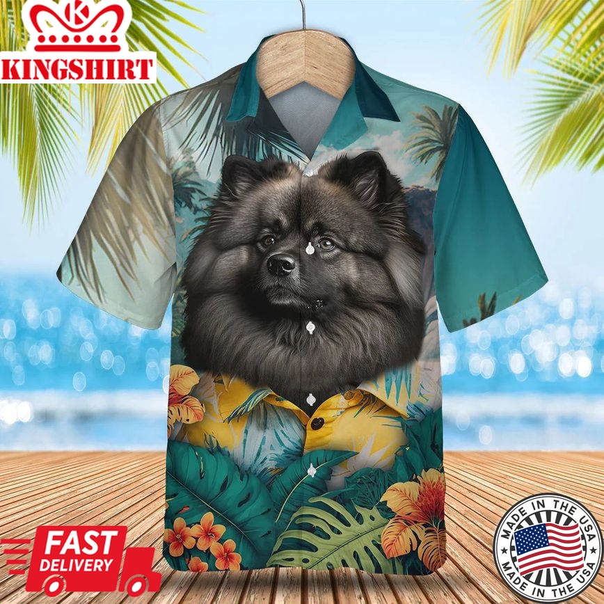 Keeshond Tropical Getaway - Experience Paradise with this Tropical Trendy Hawaiian Shirt