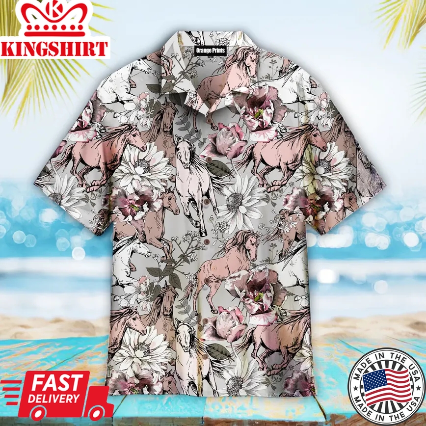 Kentucky Derby Floral Horses Trendy Hawaiian Shirt, Horse Trendy Hawaiian Shirt For Summer Gifts