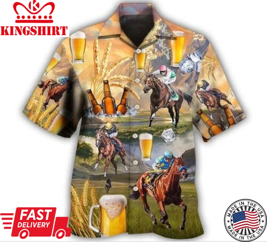 Kentucky Derby Horse Racing Beer And Horse Racing On The Steppe Hawaiian Shirt