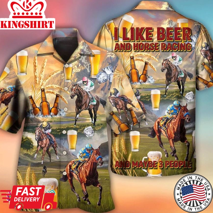 Kentucky Derby Horse Racing Beer Hawaiian Shirt, Hawaii Shirt Party Summer, Hawaiian Set Gift, Gift For Her