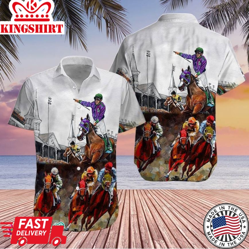 Kentucky Derby Horse Racing Hawaiian Shirt, Racing Horse American Hawaiian Shirt, Aloha Kentucky Derby, Race Weekend, Equestrian Shirt