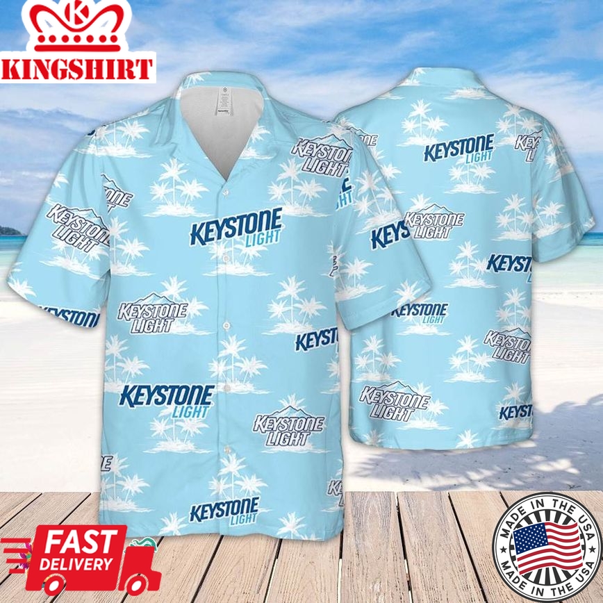 Keystone Light Hawaiian Coconut Island Pattern Hawaiian Beer Lover Shirt, Classic Flowers Beer Aloha Shirt