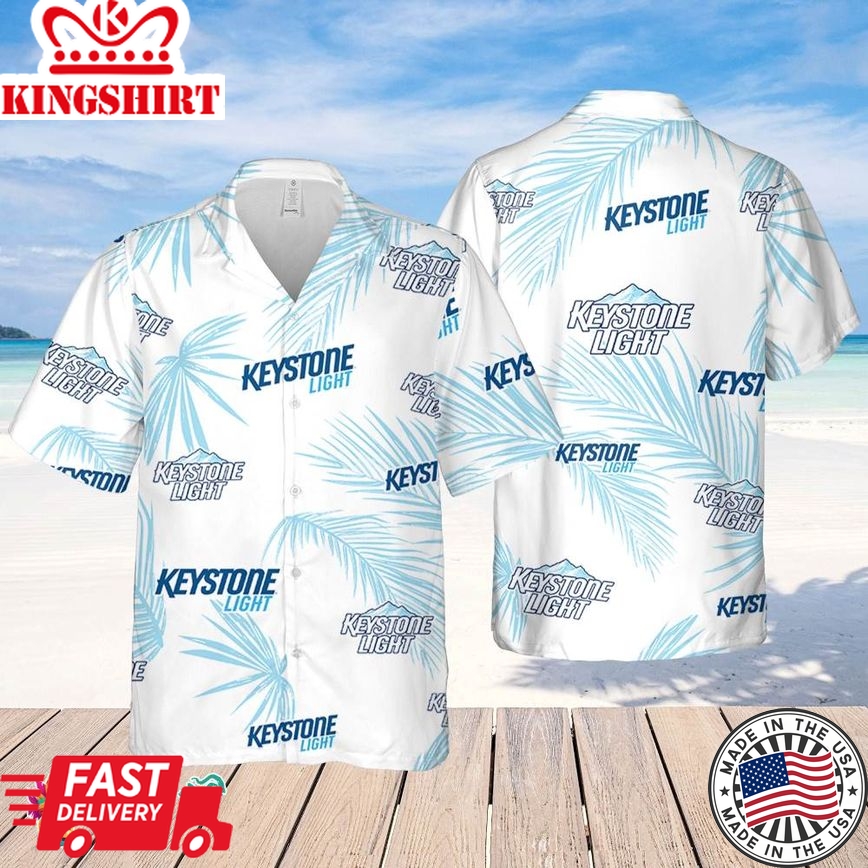 Keystone Light Hawaiian Palm Leaves Pattern Shirt, Beer Summer Party Hawaiian Shirt, Keystone Light Beer Shirt