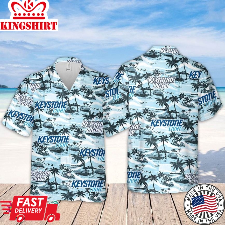 Keystone Light Hawaiian Sea Island Pattern Hawaiian Shirt, Summer Beer Hawaiian Shirt