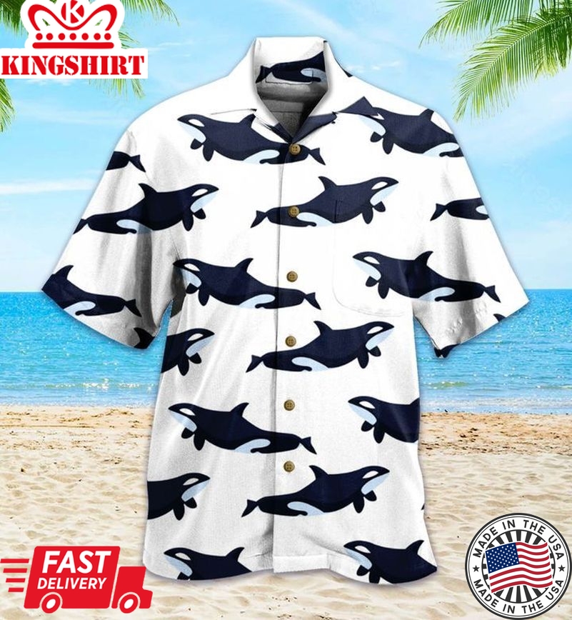 Killer Whale White Trendy Hawaiian Shirt 3D Summer Gifts