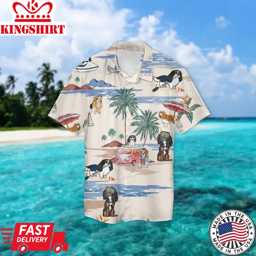 King Charles Summer Beach Trendy Hawaiian Shirt, Trendy Hawaiian Shirts Short Sleeve Aloha Beach Shirt