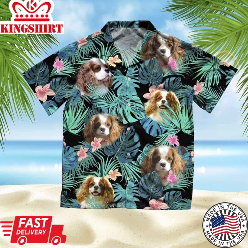 King Charles Trendy Hawaiian Shirt, Dog Summer Leaves Trendy Hawaiian Shirt, Unisex Print Aloha Short Sleeve Casual Shirt Summer Gifts