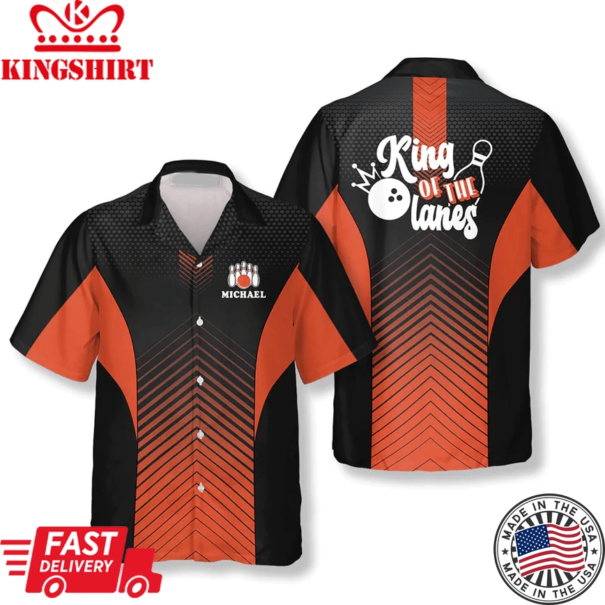 King Of The Lanes Orange Custom Bowling Trendy Hawaiian Shirt, Summer Gift For Bowling Team