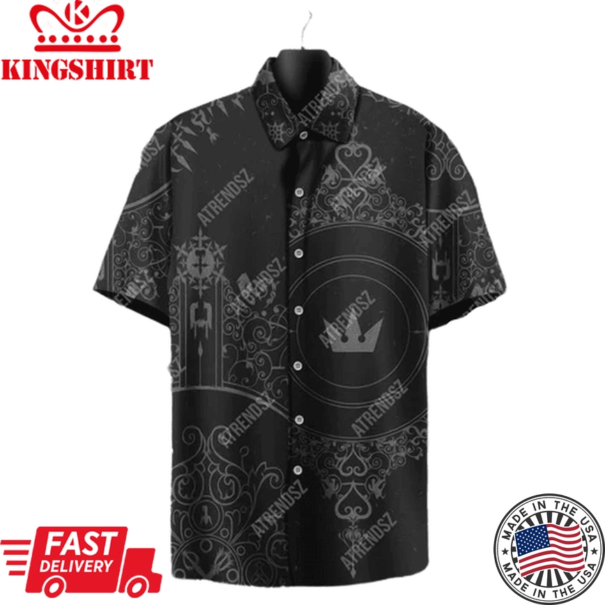 Kingdom Hearts Trendy Hawaiian Shirt Kingdom Hearts Crown Symbol Black Grey Hawaii Aloha Shirt