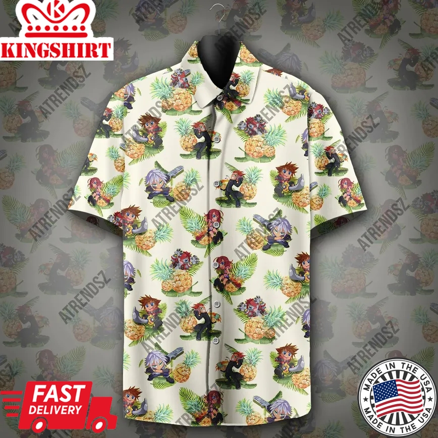 Kingdom Hearts Trendy Hawaiian Shirt Sora Riku Kairi Pineapple Pattern Hawaii Aloha Shirt