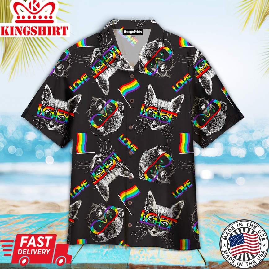 Kitten Puppy Faces With Glasses Lgbt Symbols Aloha Hawaiian Shirts For Men & For Women |