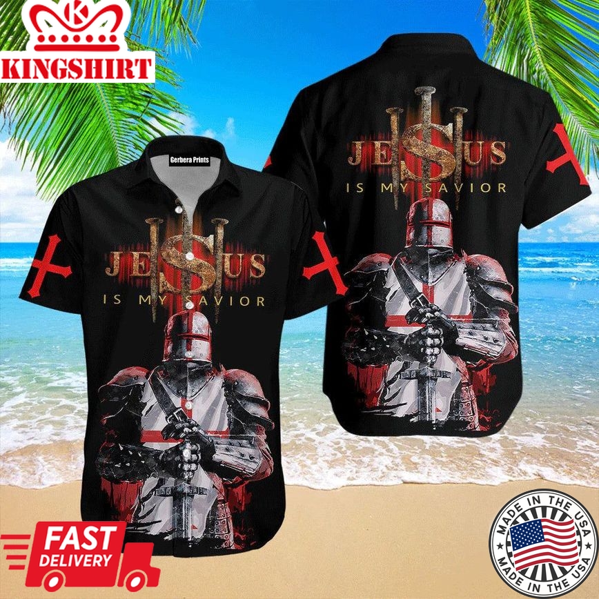 Knights Templar Jesus Black Aloha Hawaiian Shirts For Men And For Women