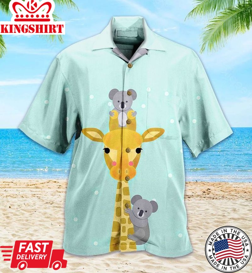 Koala Giraffe Green Trendy Hawaiian Shirt 3D Summer Gifts