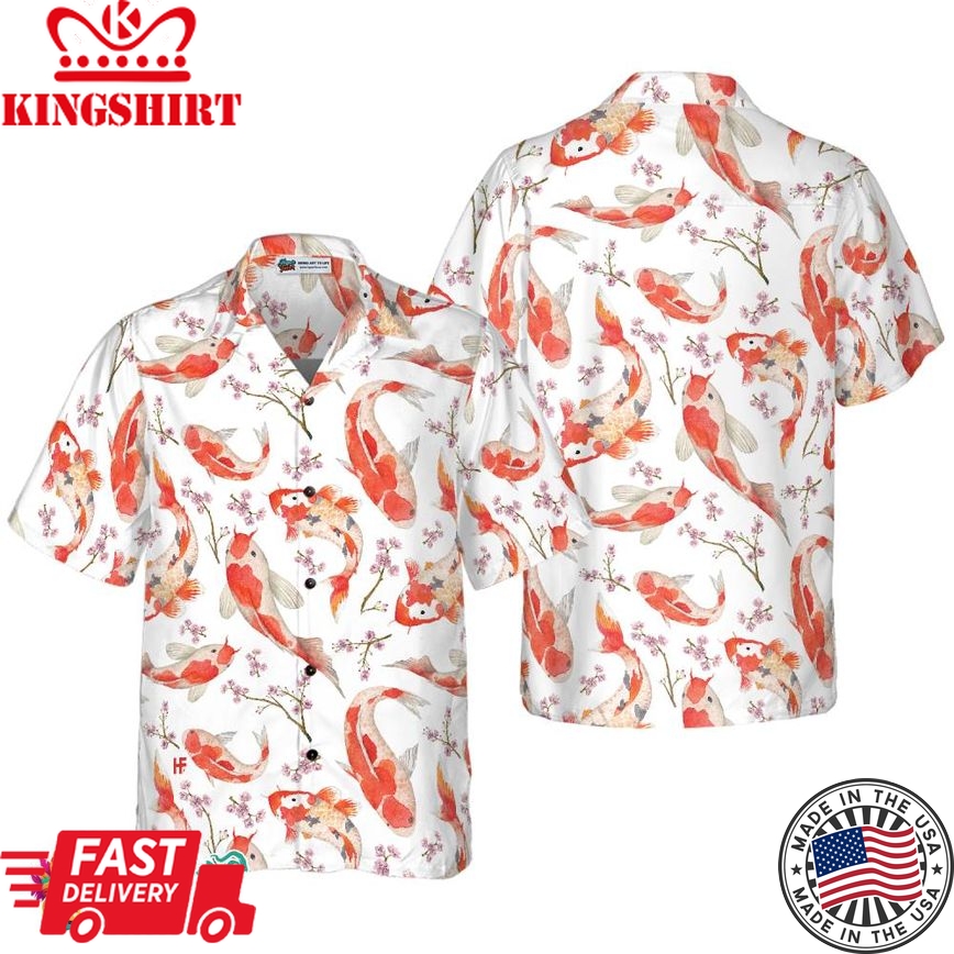 Koi Fish And Cherry Blossom Hawaiian Shirt