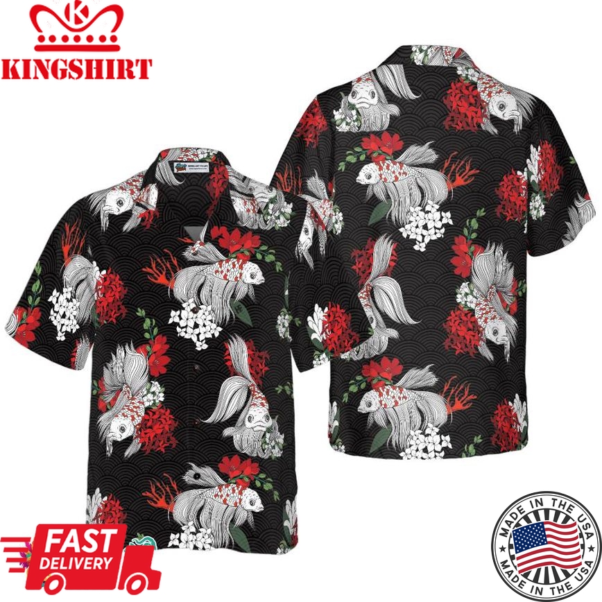 Koi Fish And Flowers Hawaiian Shirt