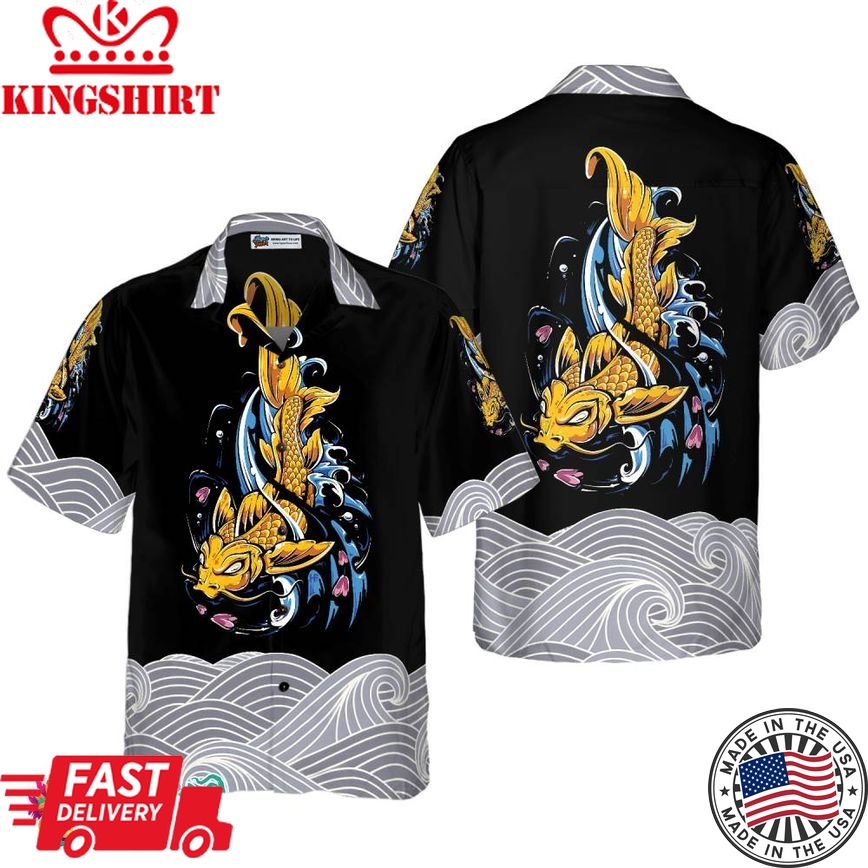 Koi Fish On Waves Hawaiian Shirt