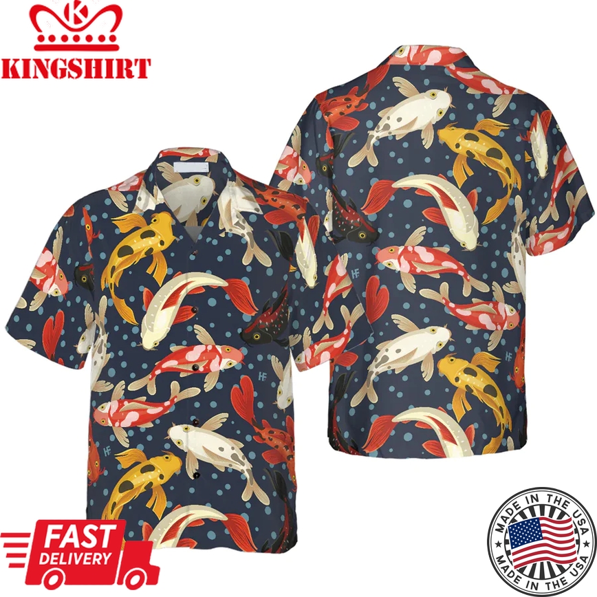 Koi Fish Pattern Trendy Hawaiian Shirt, Trendy Hawaiian Shirt For Men And Women