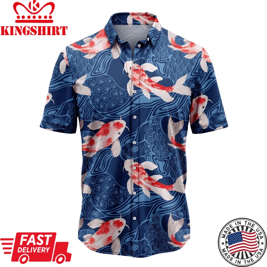 Koi Waves Trendy Hawaiian Shirt, Summer Gift, Trendy Hawaiian Shirts For Men, Aloha Beach Shirt