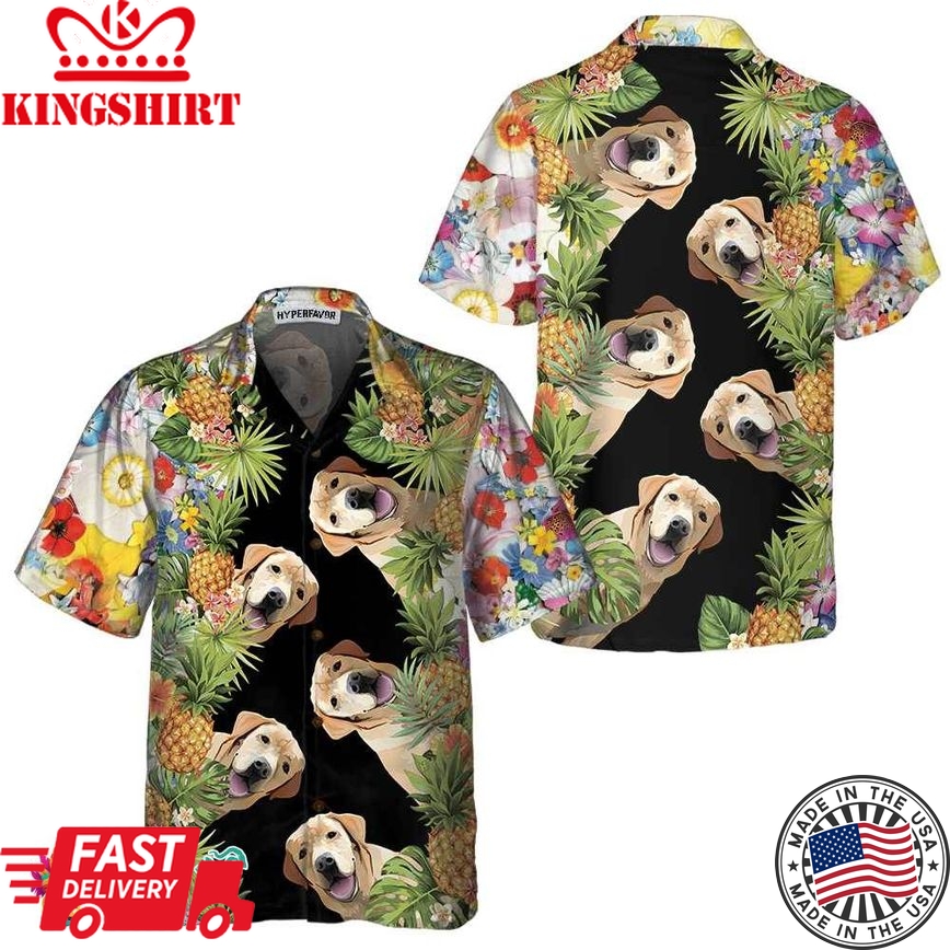 Labrador Retriever Aloha Hawaiian Shirt, Funny Yellow Labrador Shirt For Men & Women