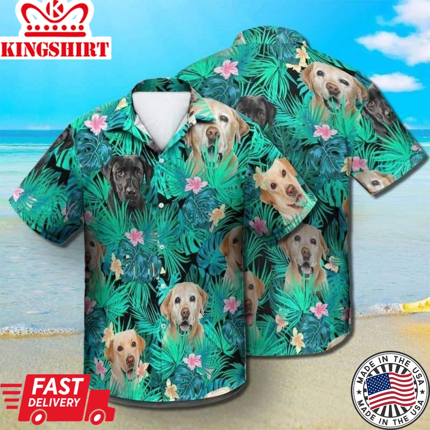 Labrador Retriever Trendy Hawaiian Shirt, Dog Summer Leaves Trendy Hawaiian Shirt, Unisex Print Aloha Short Sleeve Casual Shirt Summer Gifts