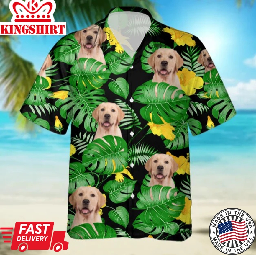 Labrador Retriever Trendy Hawaiian Shirt, Upload Photo Dog Men's Trendy Hawaiian Shirt