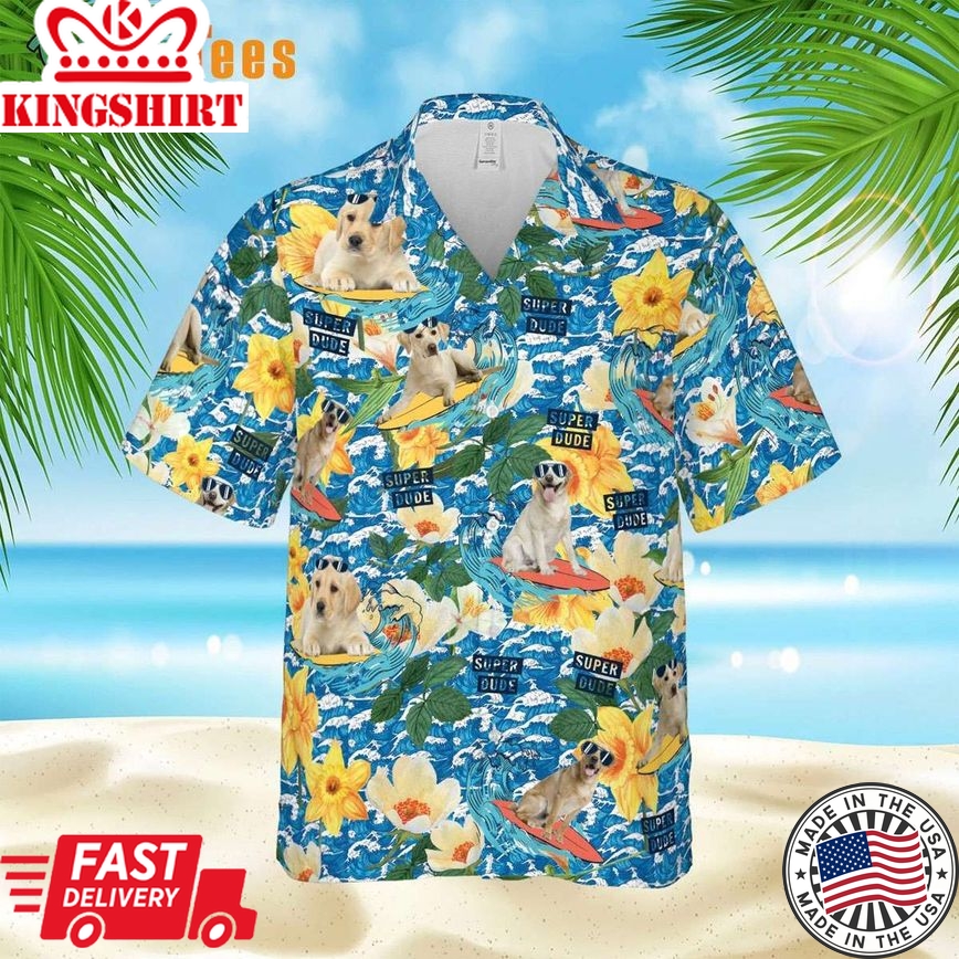 Labrador Surfing Summer Flower, Dog Trendy Hawaiian Shirt Perfect Gifts For Your Loved Ones