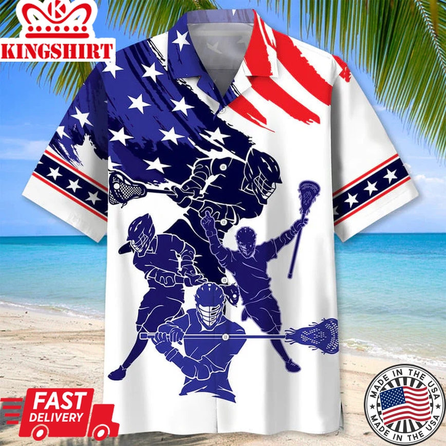 Lacrosse Blue Trendy Hawaiian Shirt, Aloha Shirts Short Sleeve Beach Holiday Casual Shirts