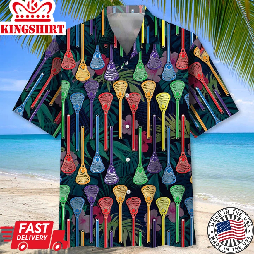 Lacrosse Sticks Trendy Hawaiian Shirt, Unisex Summer Beach Casual Short Sleeve Summer Vacation Beach Shirts