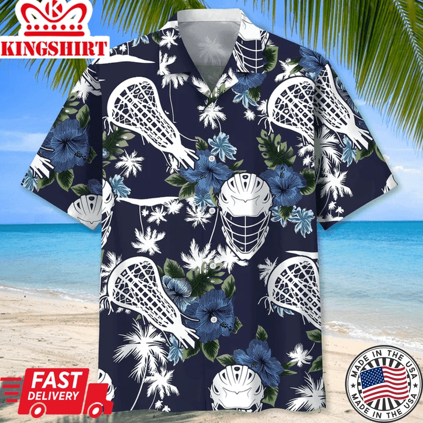 Lacrosse Usa Blue Tropical Trendy Hawaiian Shirt, Summer Short Sleeve Shirts For Men And Women