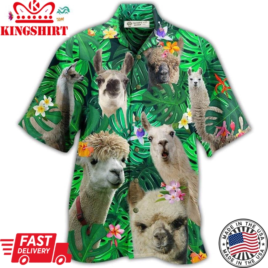 Lama Cute Love Green Leaves Hawaiian Shirt