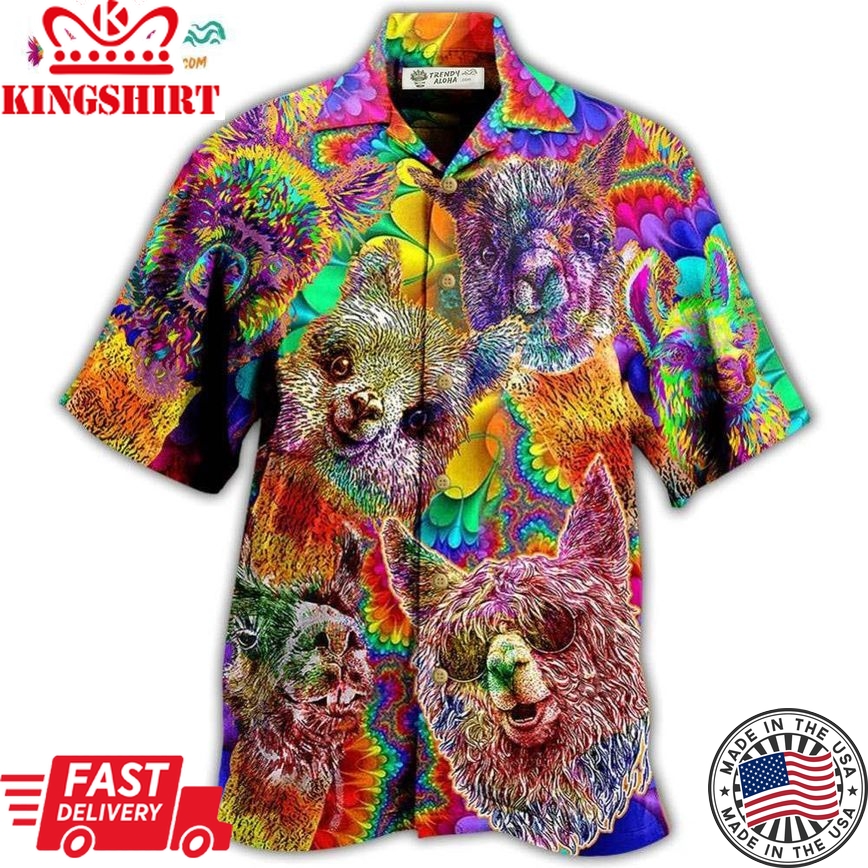 Lama Happiness Smile Mix Color Hawaiian Shirt