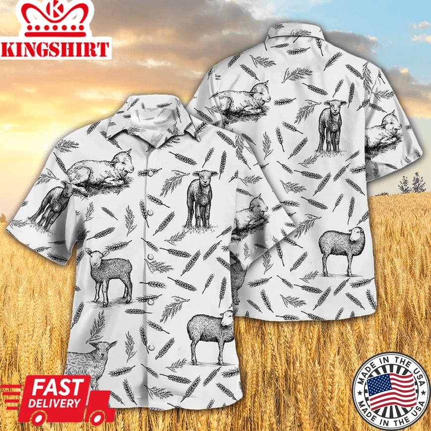 Lamb Pattern Trendy Hawaiian Shirt For Men, Women