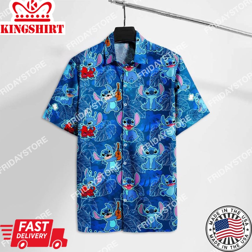 Las Hawaiian Shirt Blue Tropical Hawaii Tshirt Cute Stitch Aloha Shirt Stitch Apparel