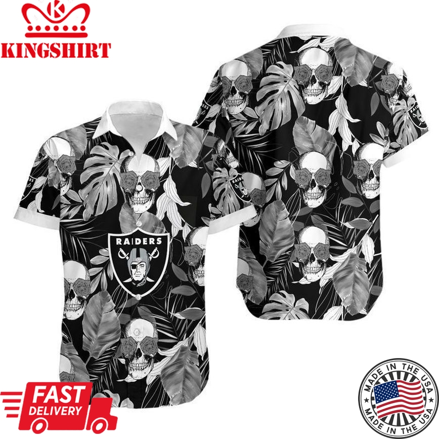 Las Vegas Raiders Coconut Leaves And Skulls Hawaii Shirt And Shorts Summer Collection