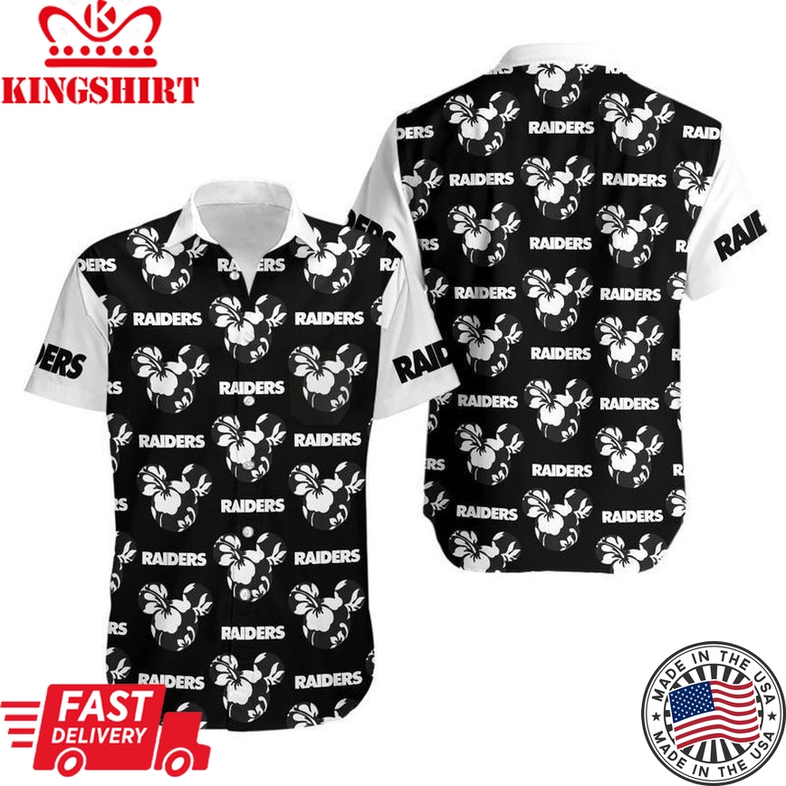 Las Vegas Raiders Mickey And Flowers Hawaii Shirt And Shorts Summer Collection