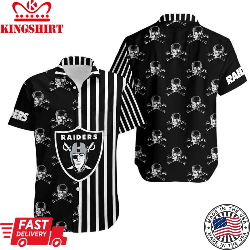 Las Vegas Raiders Stripes And Skull Hawaii Shirt And Shorts Summer Collection