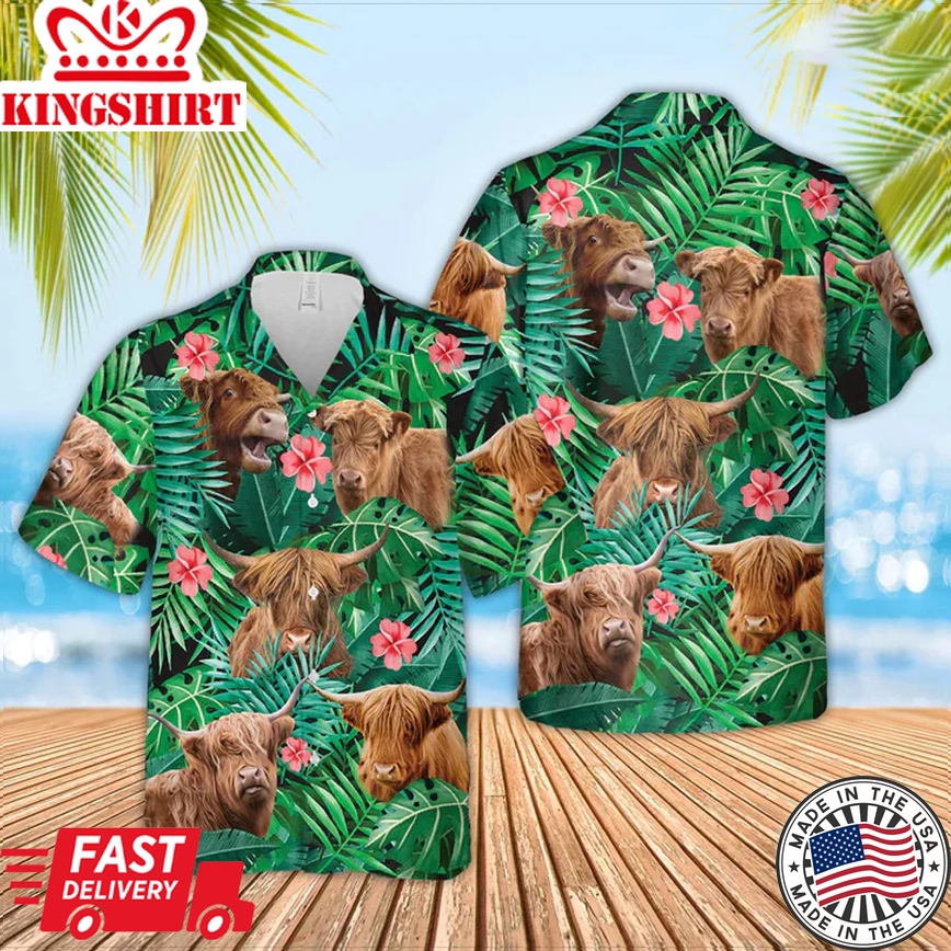 Laughing Highland Cow: Funny Trendy Hawaiian Shirt for Farmer's Tropical Style