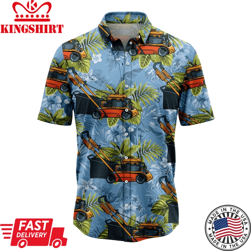 Lawn Mower Tropical Trendy Hawaiian Shirt, Summer Gift, Trendy Hawaiian Shirts For Men, Aloha Beach Shirt