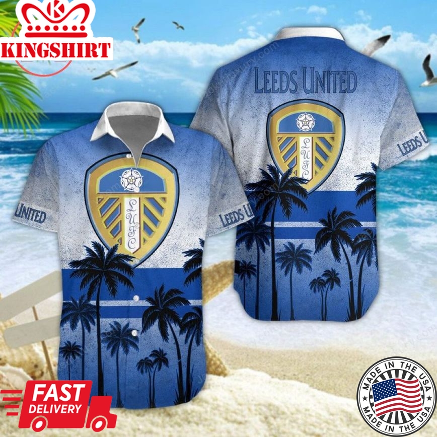 Leeds United Coconut Trees Blue Trendy Hawaiian Shirt Aloha Shirt