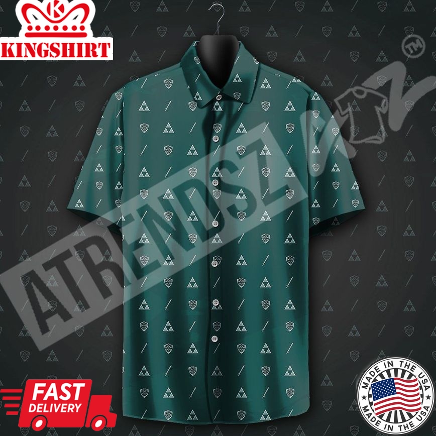 Legend Of Zelda Aloha Shirt Triforce Shield Sword Pattern Hawaiian Shirt Green Loz Hawaii Shirt Legend Of Zelda Hawaiian Shirt