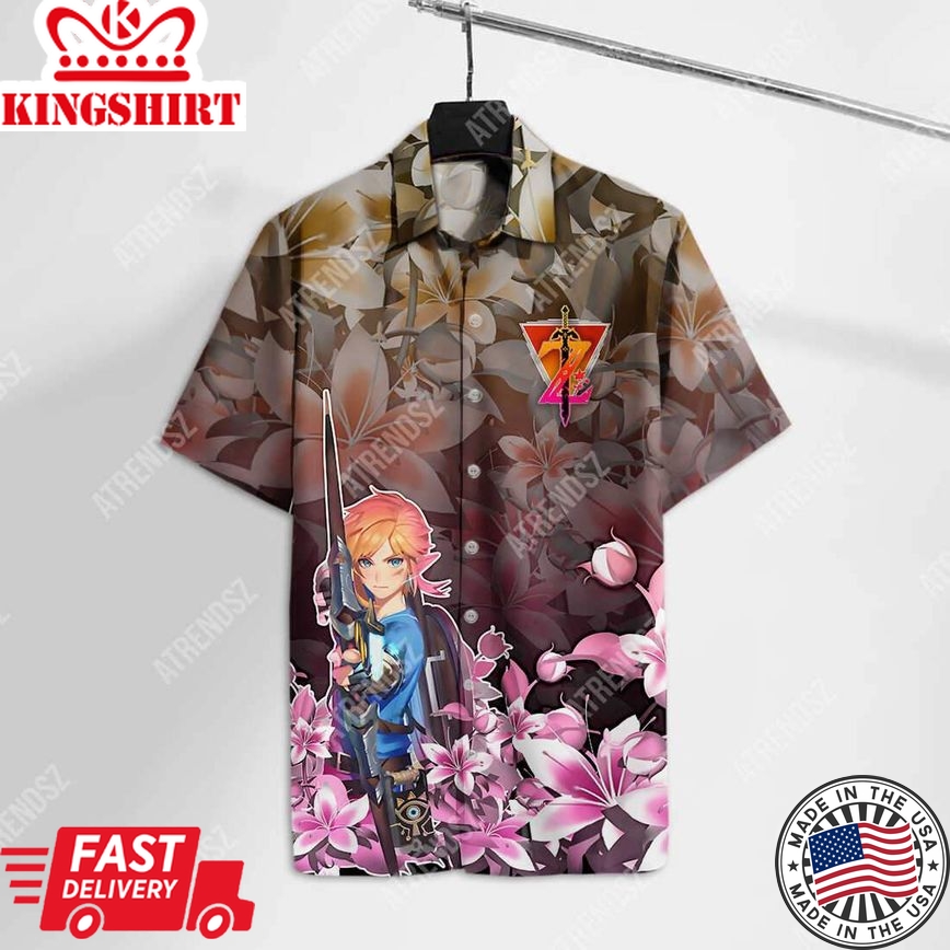 Legend Of Zelda Hawaii Shirt Flower Link Hyrule's Warrior Hawaiian Shirt Legend Of Zelda Aloha Shirt