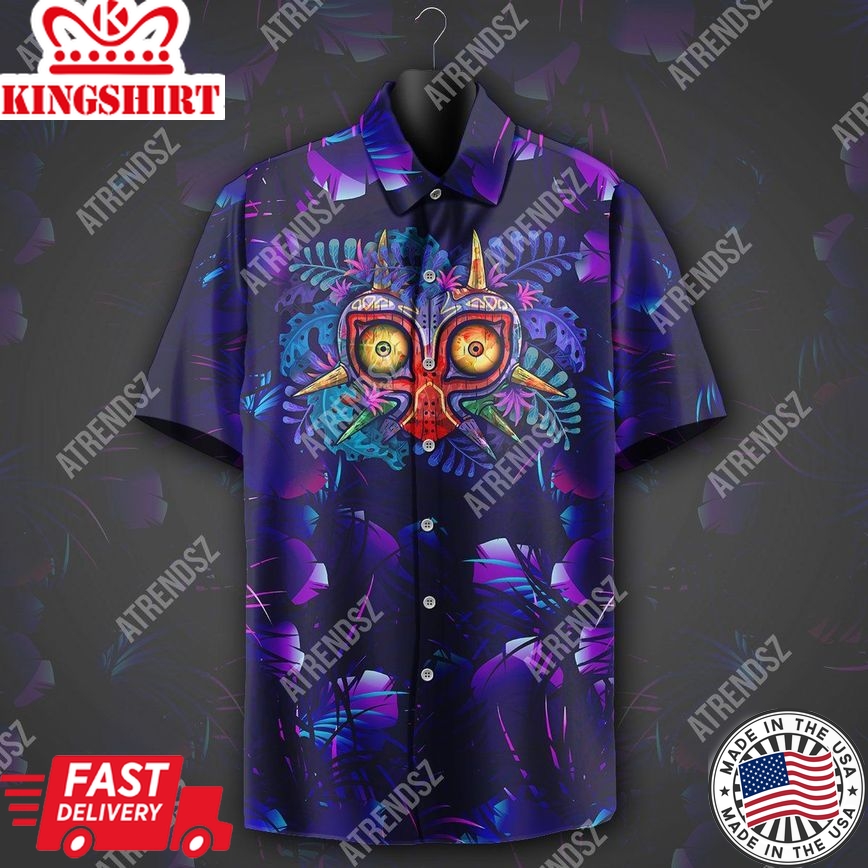 Legend Of Zelda Hawaii Shirt Majora's Mask Tropical Dark Blue Purple Hawaiian Shirt Legend Of Zelda Aloha Shirt