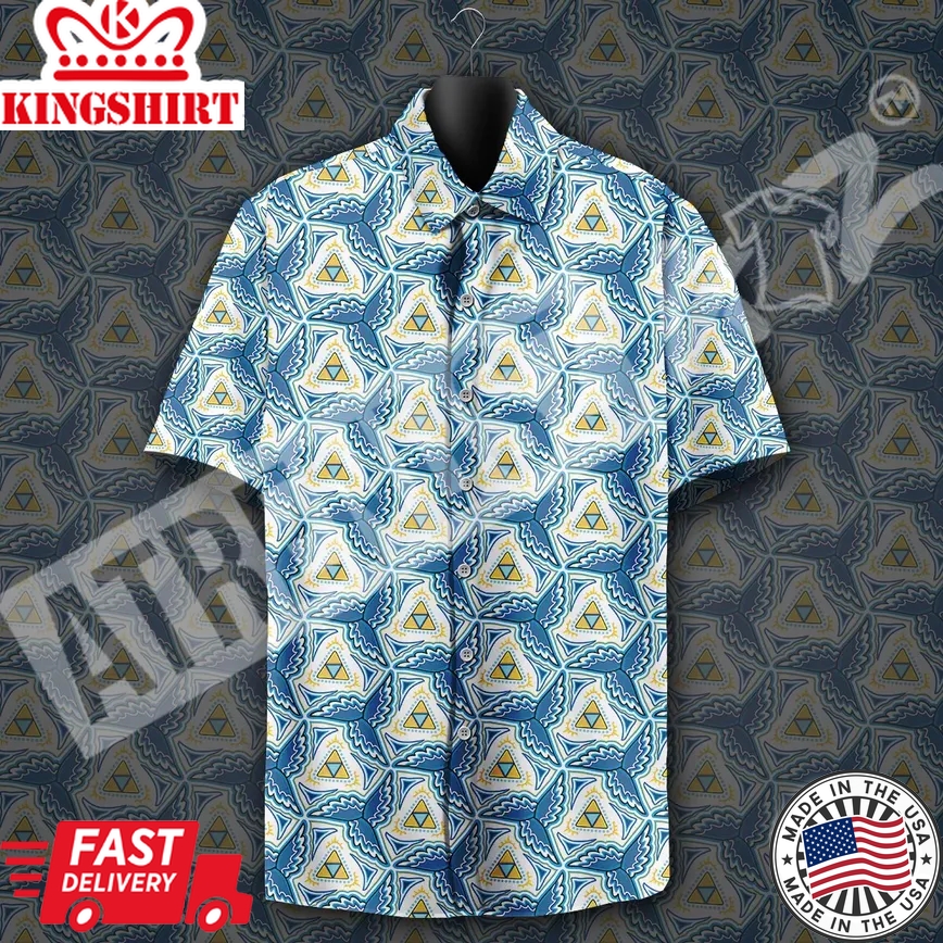 Legend Of Zelda Trendy Hawaiian Shirt Triforce Pattern Blue Hawaii Shirt Legend Of Zelda Aloha Shirt