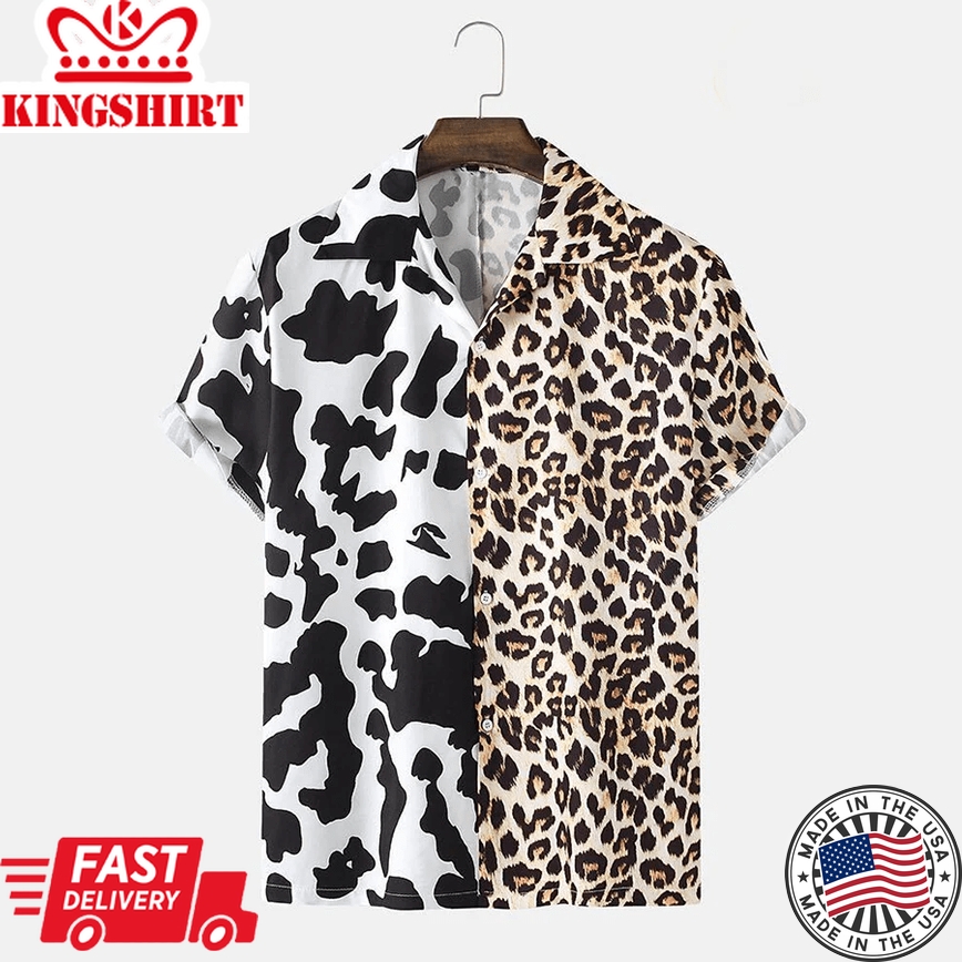 Leopard & Cow Pattern Trendy Hawaiian Shirt, Cow Hawaii Shirt