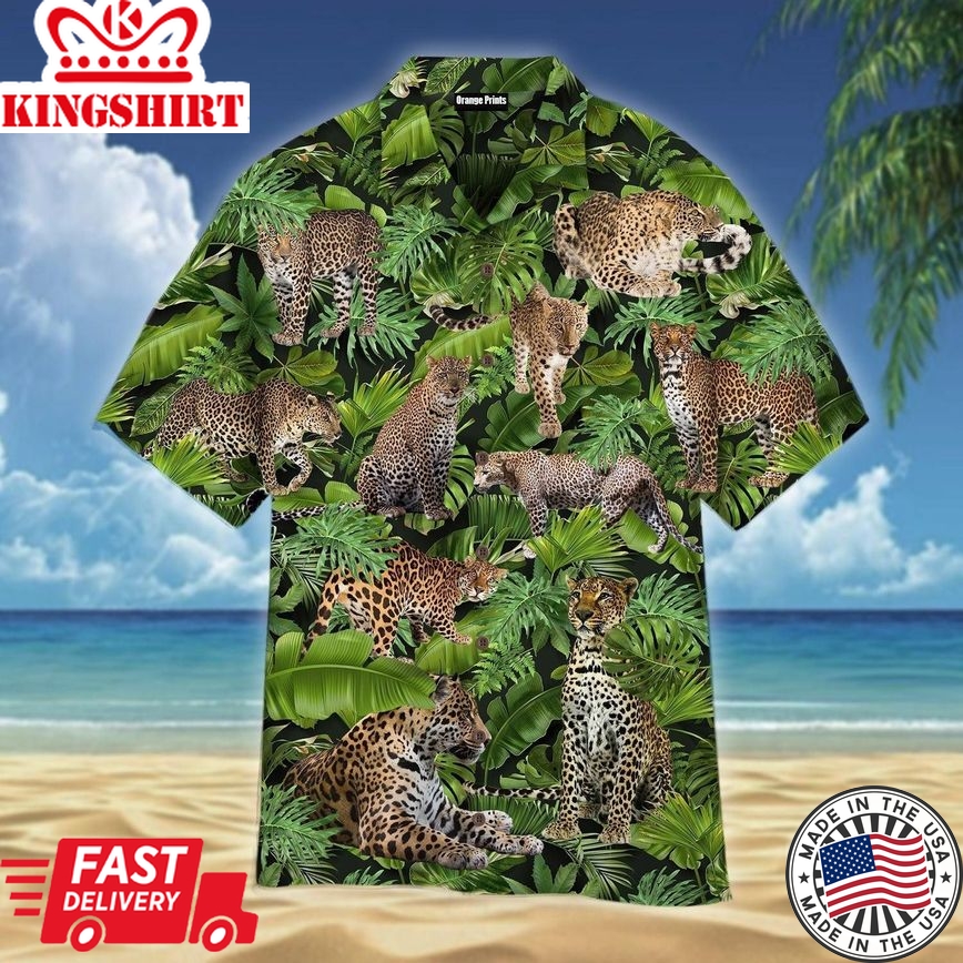 Leopard Leaves Pattern Men Trendy Hawaiian Shirt For