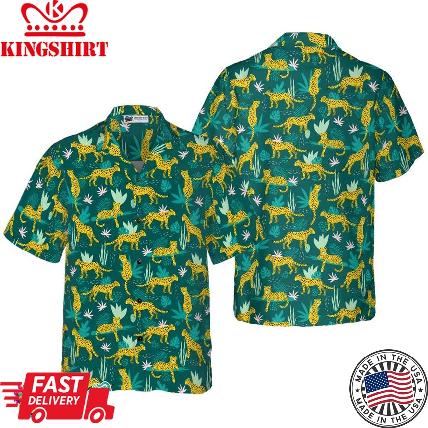 Leopards And Tropical Leaves Hawaiian Shirt