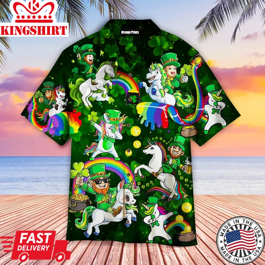 Leprechaun Ride An Unicorn St Patricks Day Trendy Hawaiian Shirt For