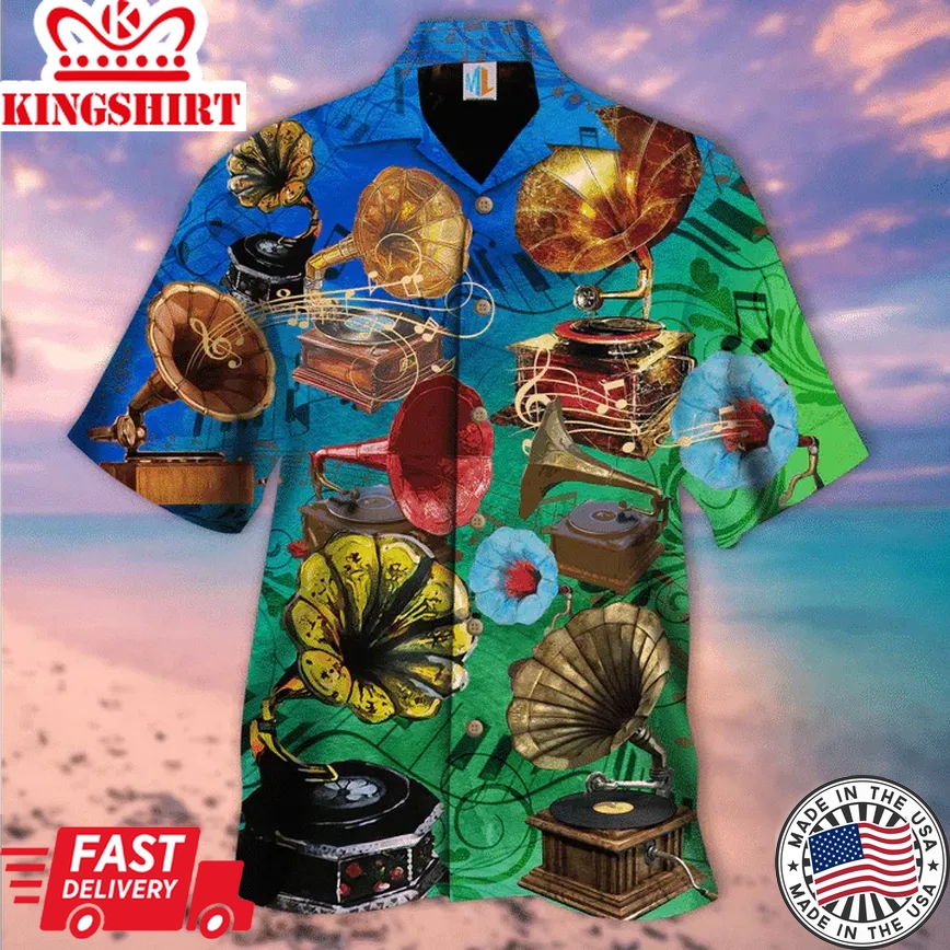 Let Gramophone Record Revive Memories Trendy Hawaiian Shirt